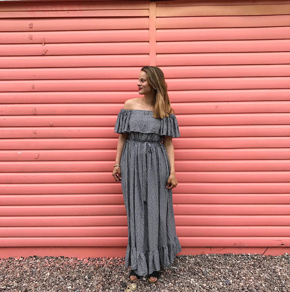 DIY Off the shoulder ruffle maxi dress with tiered gathered skirt By Hand London DIY Off the shoulder ruffle maxi dress with tiered gathered skirt By Hand London